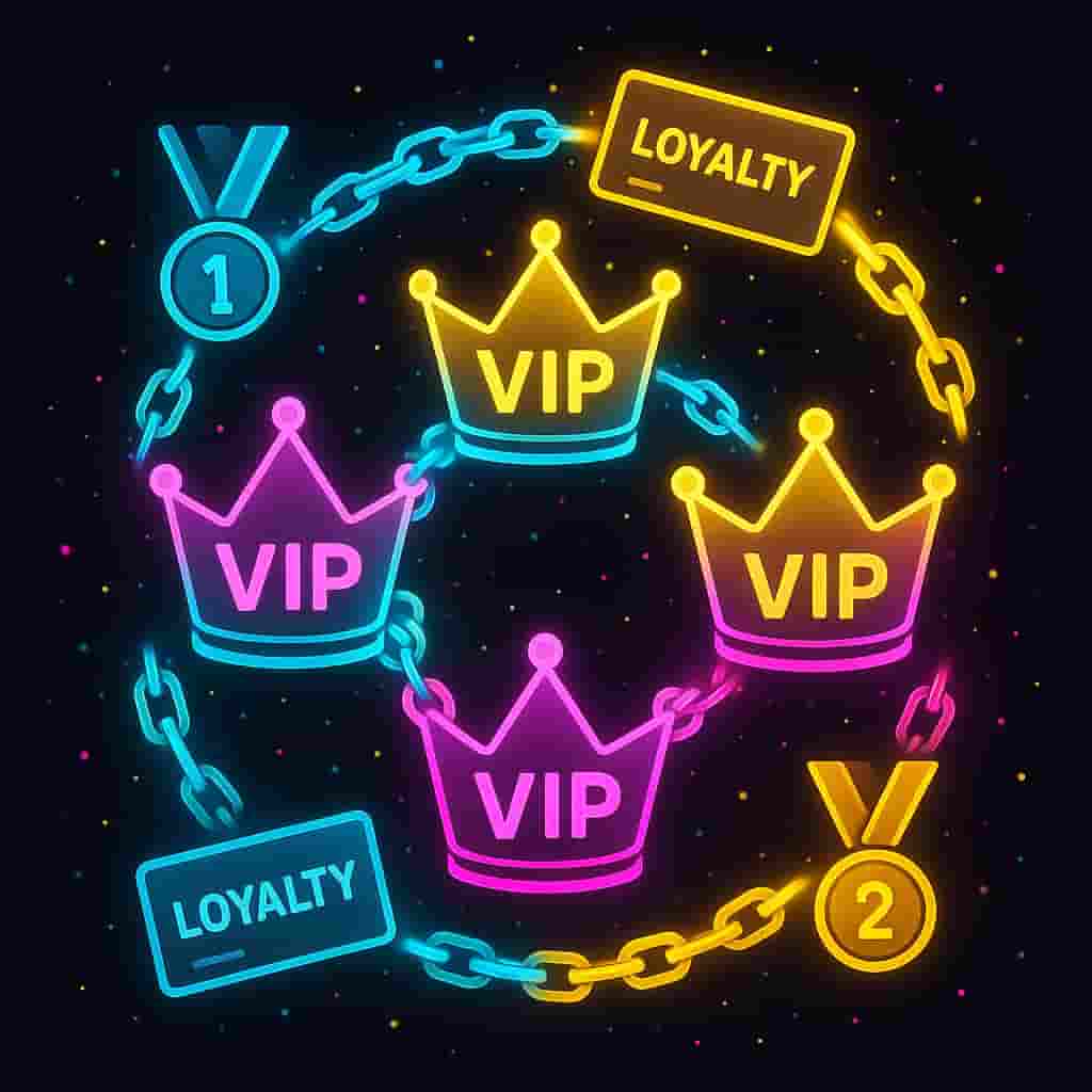 Multi-brand casino VIP system network showing connected loyalty programs and cross-brand player retention