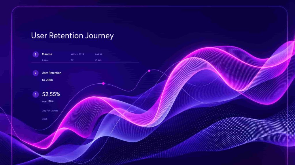 Retention audit framework visualization showing glowing neon data analytics for iGaming player retention optimization with RTPS system methodology