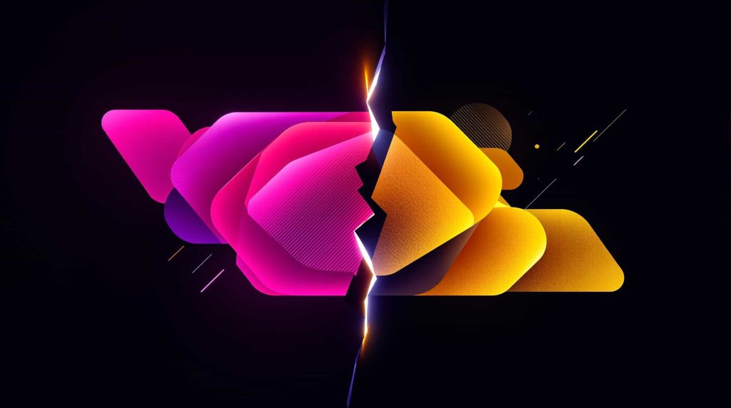 Sportsbook rebranding transformation concept showing before and after brand evolution with vibrant neon colors on dark background