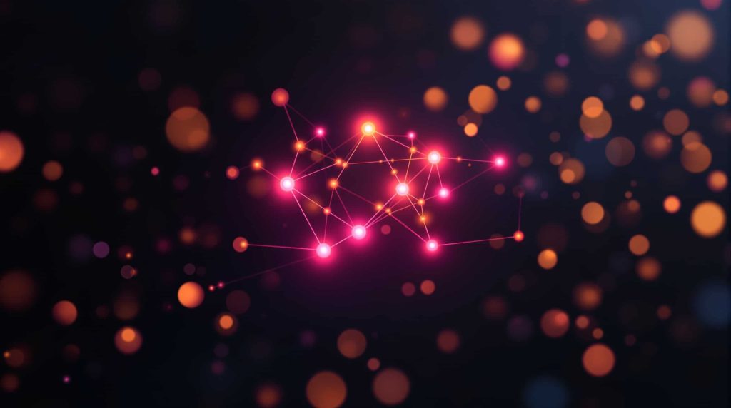 Affiliate network brand identity design with interconnected partnership nodes and modern branding elements in neon pink and gold colors