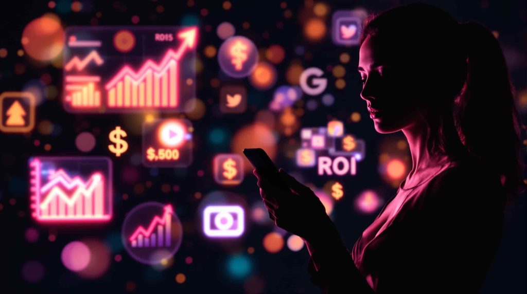 Adult influencer marketing for iGaming featuring neon-lit social media and casino elements showing partnership strategies for OnlyFans creators and webcam models